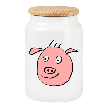 Visage de cochon mignon - Boîte à biscuits avec couvercle en bois - blanc - Devant