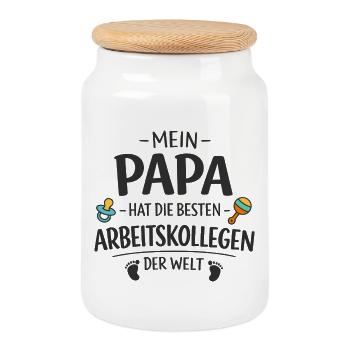 Dad Best Colleagues Birth Gift Baby - Cookie Jar with Wooden Lid - white - Front
