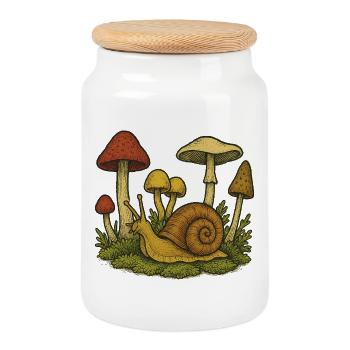 Croquis fantaisiste d’un escargot de champignon - Boîte à biscuits avec couvercle en bois - blanc - Devant