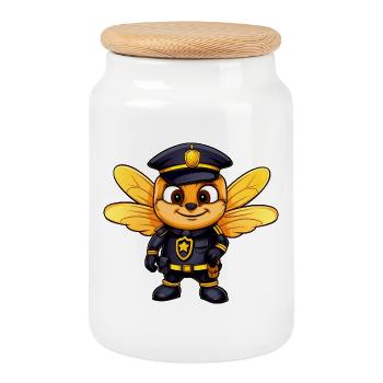Police des abeilles - Boîte à biscuits avec couvercle en bois - blanc - Devant