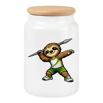 Speerwerfender Sloth Sportheld - Keksdose mit Holzdeckel - Weiß - Vorne