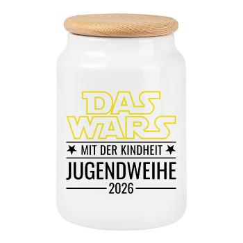 Jugendweihe 2026 Das wars mit der Kindheit - Keksdose mit Holzdeckel - Weiß - Vorne