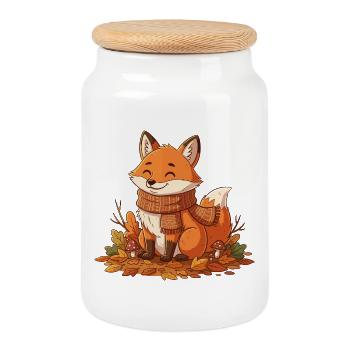 Renard automnal avec écharpe - Boîte à biscuits avec couvercle en bois - blanc - Devant