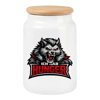Böser Werwolf: "Ich hab Hunger" Spruch - Keksdose mit Holzdeckel - Weiß - Vorne