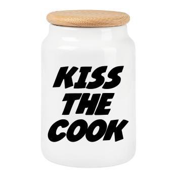 Embrasse le cuisinier - cuisine - Boîte à biscuits avec couvercle en bois - blanc - Devant