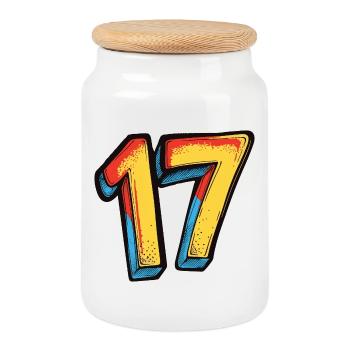 17 Number Colorful - Cookie Jar with Wooden Lid - white - Front