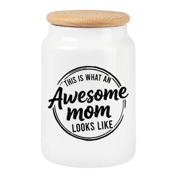 Voilà à quoi ressemble une super maman : cadeau de maman - Boîte à biscuits avec couvercle en bois - blanc - Devant