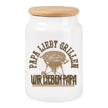 Dad Loves Grilling We Love Dad Gift - Cookie Jar with Wooden Lid - white - Front