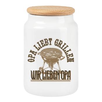 Opa liebt Grillen Wir lieben Opa Geschenk - Keksdose mit Holzdeckel - Weiß - Vorne