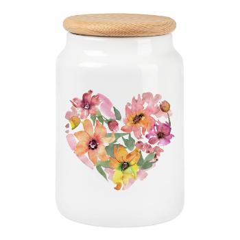 floral cœur - Boîte à biscuits avec couvercle en bois - blanc - Devant