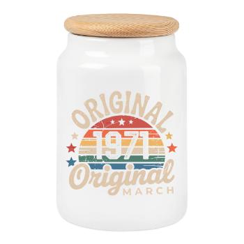 Birthday March 1971 Limited Edition Retro March - Cookie Jar with Wooden Lid - white - Front