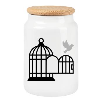 Birdcage Open Freedom - Cookie Jar with Wooden Lid - white - Front