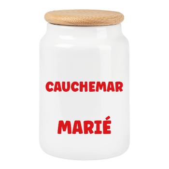 J'ai fait un cauchemar: marié - Boîte à biscuits avec couvercle en bois - blanc - Devant