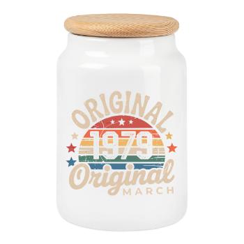 Birthday March 1979 Limited Edition Retro March - Cookie Jar with Wooden Lid - white - Front