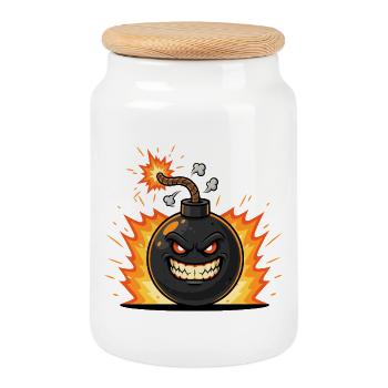 Explosive Grin Bomb - Cookie Jar with Wooden Lid - white - Front