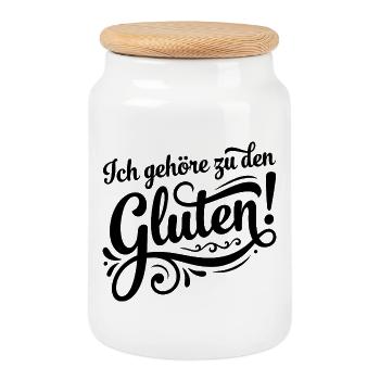 I belong to the Gluten – Funny pun - Cookie Jar with Wooden Lid - white - Front