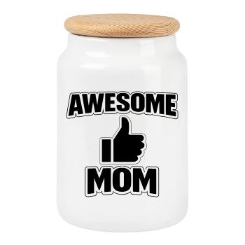 AWESOME MOM – Cool Statement Shirt for Proud Moms - Cookie Jar with Wooden Lid - white - Front
