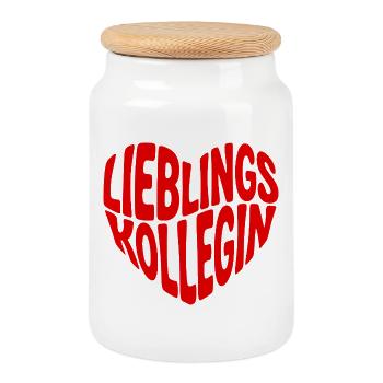 Favorite Colleague Gift Mug with Heart - Cookie Jar with Wooden Lid - white - Front