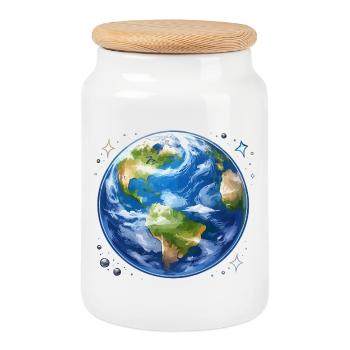 Earth in cosmic watercolor style - Cookie Jar with Wooden Lid - white - Front