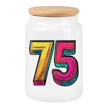 75 Number Colorful - Cookie Jar with Wooden Lid - white - Front