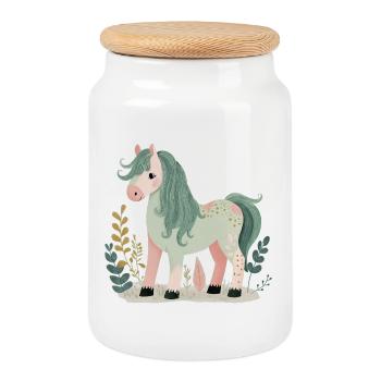 Cute Pony Horse - Cookie Jar with Wooden Lid - white - Front