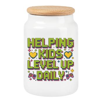 Pediatric OT Helping Kids Level Up School Based OT - Cookie Jar with Wooden Lid - white - Front