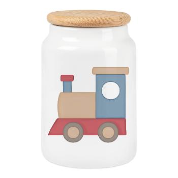 Kunterbunter Spielzug Illustration Eisenbahn - Keksdose mit Holzdeckel - Weiß - Vorne