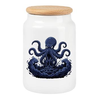Oktopus Sturm aus Tiefe - Keksdose mit Holzdeckel - Weiß - Vorne