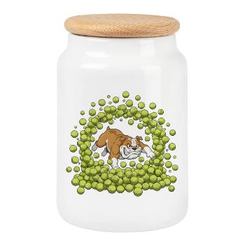 Bulldog in tennis sprint - Cookie Jar with Wooden Lid - white - Front