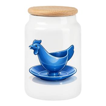 Blauer DDR Eierbecher Huhn Fanart, Ostalgie - Keksdose mit Holzdeckel - Weiß - Vorne