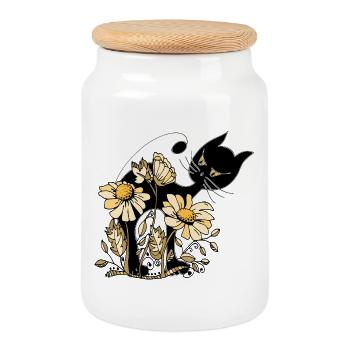 cat - Cookie Jar with Wooden Lid - white - Front