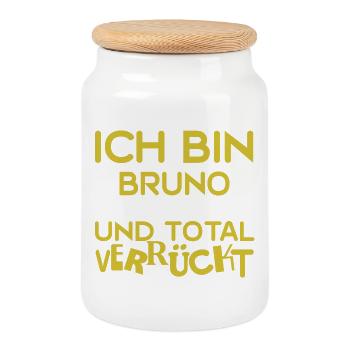 First name Bruno - Cookie Jar with Wooden Lid - white - Front