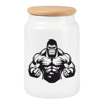 Gorilla Muskeln - Keksdose mit Holzdeckel - Weiß - Vorne