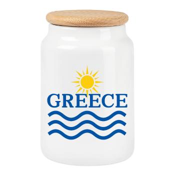 Emblem der griechischen Sonnenwellen - Keksdose mit Holzdeckel - Weiß - Vorne