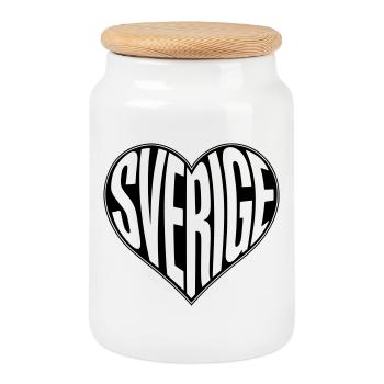 Sverige, Sweden Heart - Variable design color - Cookie Jar with Wooden Lid - white - Front