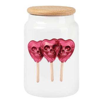 Pink Schädel Lollis - Keksdose mit Holzdeckel - Weiß - Vorne