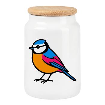 Blue Flat Design Minimalist - Cookie Jar with Wooden Lid - white - Front