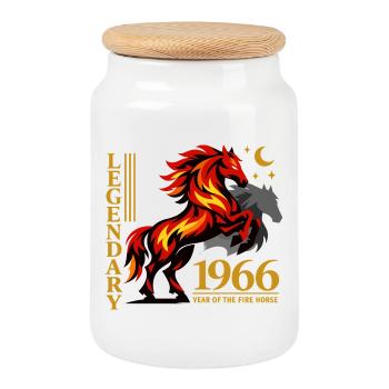 Cadeau mythique rétro de 60 ans de Fire Horse 1966 - Boîte à biscuits avec couvercle en bois - blanc - Devant