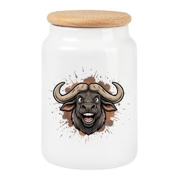 Wild cop cartoon with paint splash - Cookie Jar with Wooden Lid - white - Front
