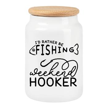 Je préfère pêcher le week-end Hoker Pêcher drôle - Boîte à biscuits avec couvercle en bois - blanc - Devant