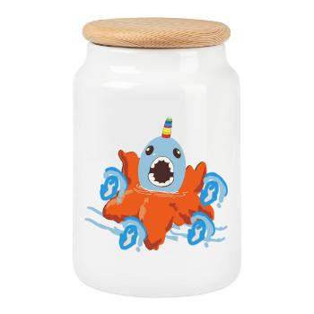 Unicorn Fish - Cookie Jar with Wooden Lid - white - Front