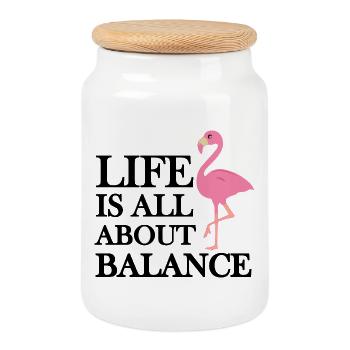 La vie, c’est l’équilibre Citation du flamant rose - Boîte à biscuits avec couvercle en bois - blanc - Devant