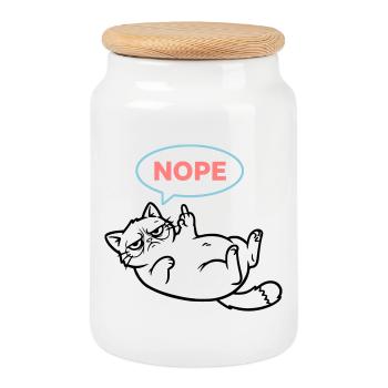 Katze Nope Sprechblase Farbig - Keksdose mit Holzdeckel - Weiß - Vorne