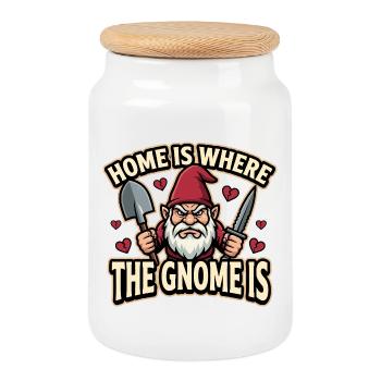 Evil Gnome, Dark Gnome, Goth Gnome, Funny Gnome - Cookie Jar with Wooden Lid - white - Front