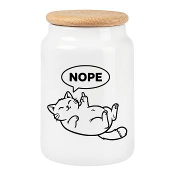 Katze Lachend Nope Outline - Keksdose mit Holzdeckel - Weiß - Vorne