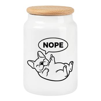 Laughing Frenchie Nope Outline - Cookie Jar with Wooden Lid - white - Front