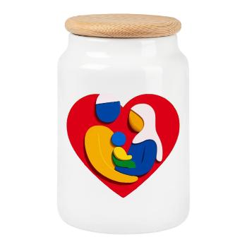 Abstract Muslim Family Heart Hug - Cookie Jar with Wooden Lid - white - Front