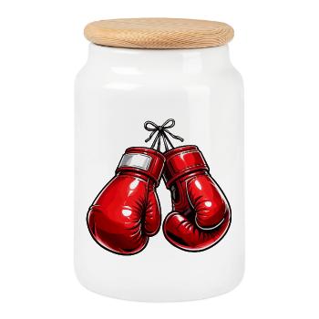 Boxing - Cookie Jar with Wooden Lid - white - Front