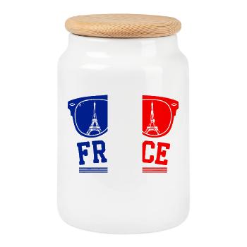 Lunettes de la Tour Eiffel France 2026 - Boîte à biscuits avec couvercle en bois - blanc - Devant