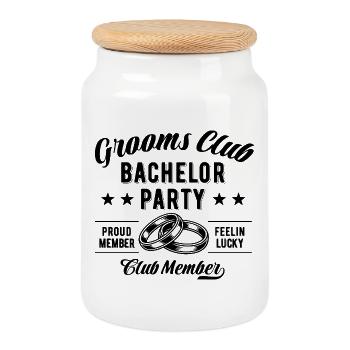 Grooms Club - Bachelor Party JGA - Keksdose mit Holzdeckel - Weiß - Vorne